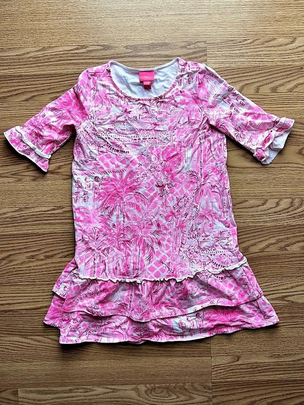 Lilly Pulitzer Girls Kailyn Pink Print Ruffle Dress Size XL 12/14